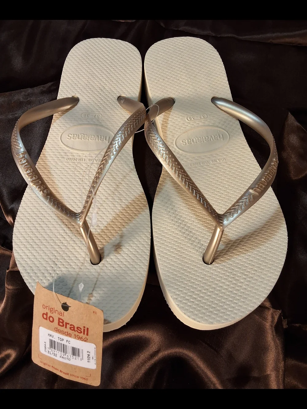 Havaianas Top Flip Flops White Metallic Silver NWT Size US 7/8
